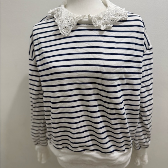 J. CREW French terry sweatshirt with lace trim Size M NWOT $118 BT719 - Picture 8 of 12